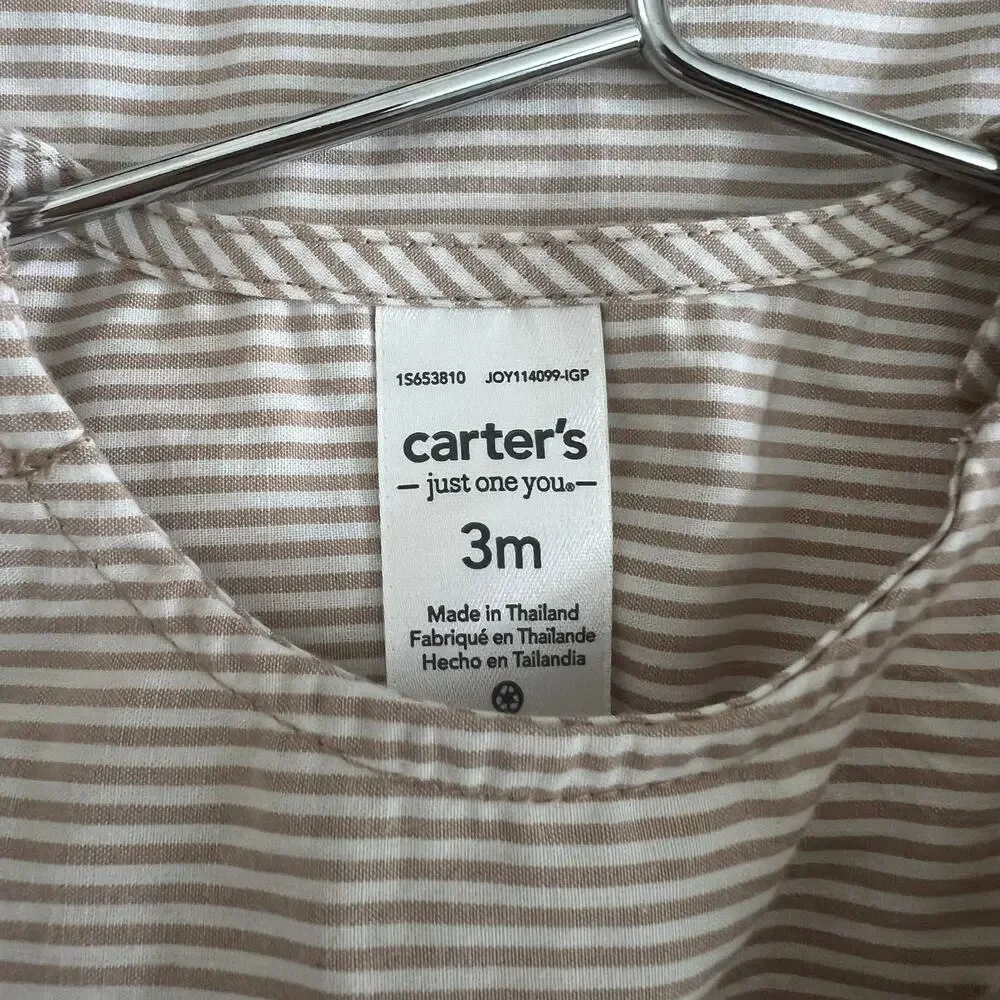 Carter’s Baby Striped Bunny Romper tan white vertical stripe Easter